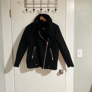 Divided size 8 faux suede assymetrical bomber jacket